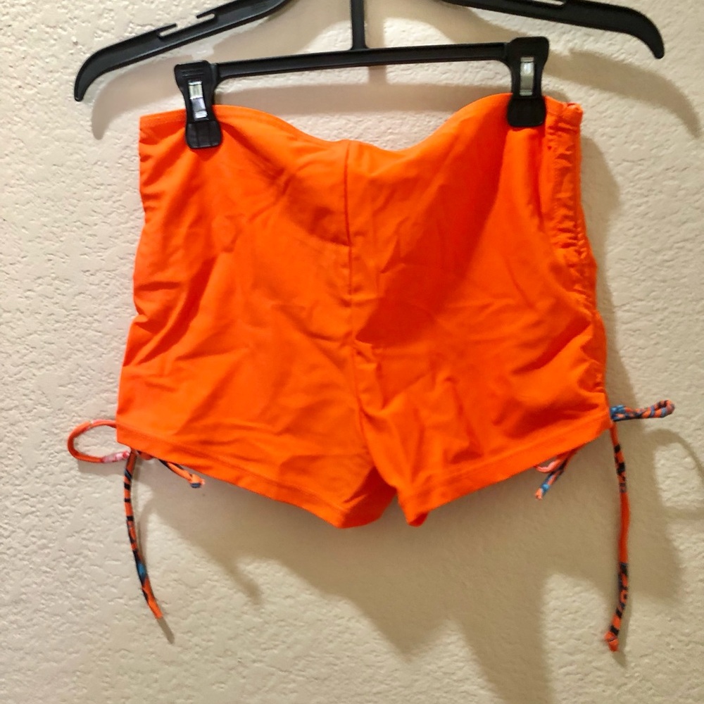 SHEIN Orange Tropical Ruched Tie-Front Swim Crop Top 2 piece set - Picture 4 of 4